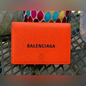 Balenciaga Vibrant Orange Pebbled Leather wallet